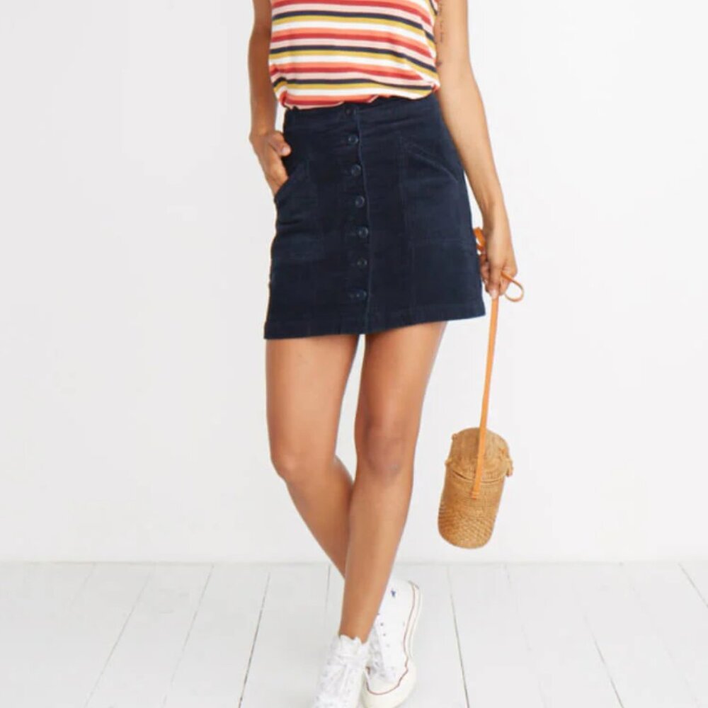Marine Layer Navy Blue Corduroy Button Down Skirt - 6